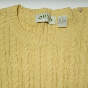 Orvis Sweater Yellow Cable Knit Small Cotton